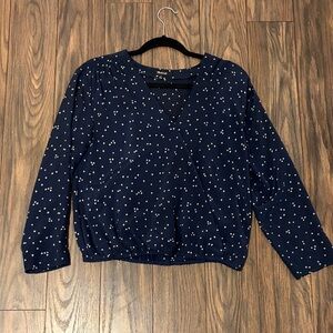 Madewell Navy Blue Faux-Wrap Dot Print Blouse